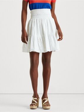 Lauren Ralph Lauren White Eyelet Cotton Broadcloth Skirt
